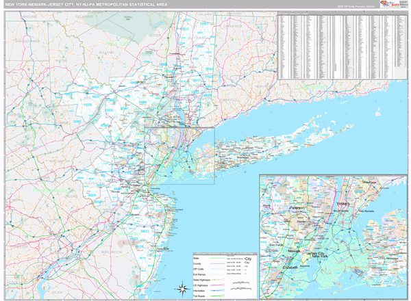 New York-Newark-Jersey City Metro Area Wall Map Premium Style